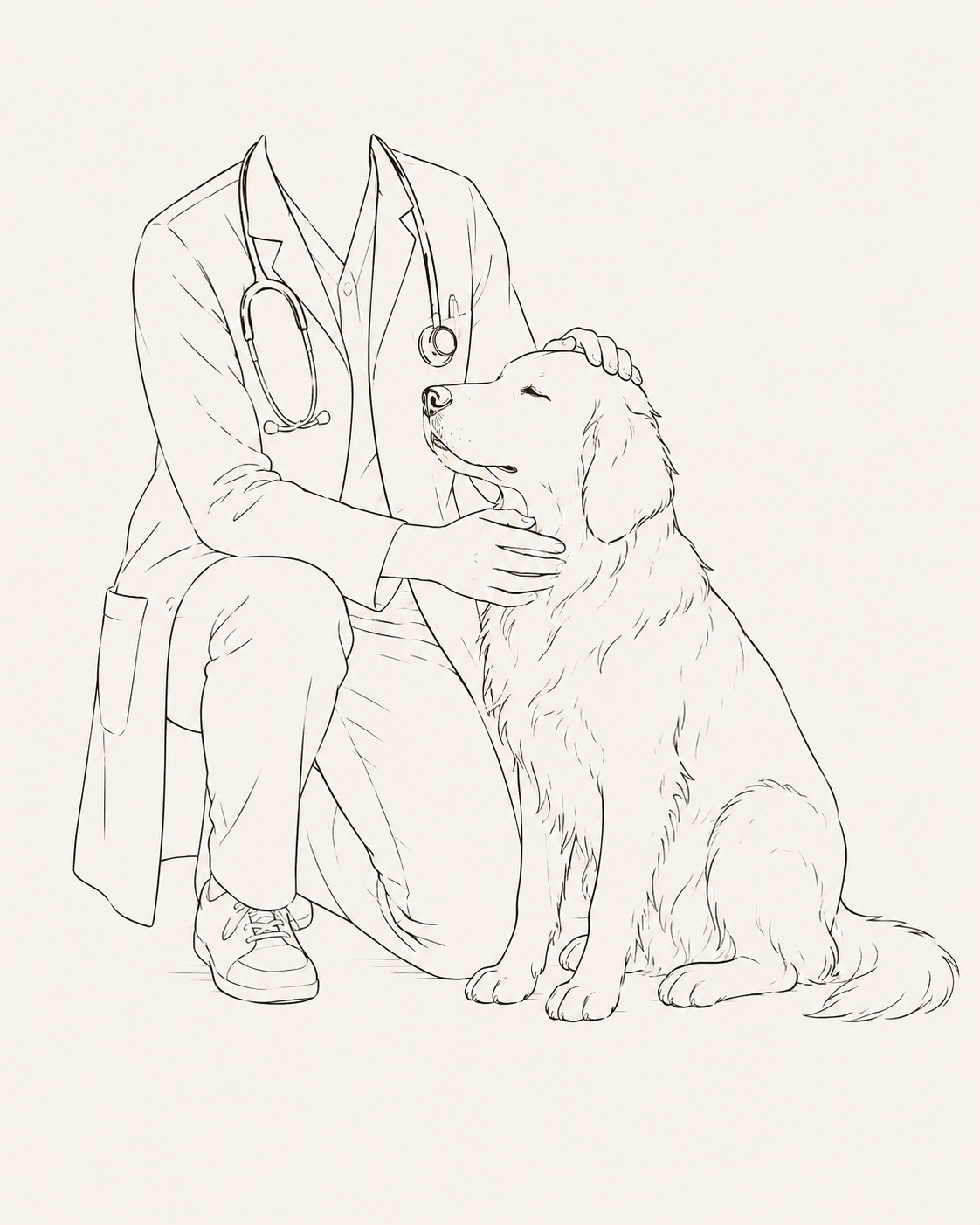 Veterinarian with a golden retriever